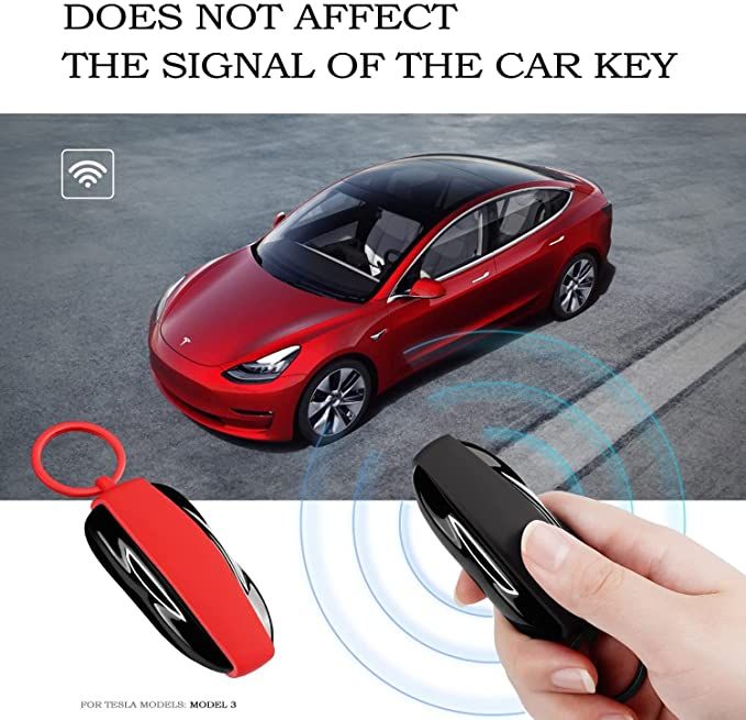 AuthEssentials Replacement Premium Silicon Key Chain for Tesla Model S 3 X Y Key Fob Cover Key Holder -Red