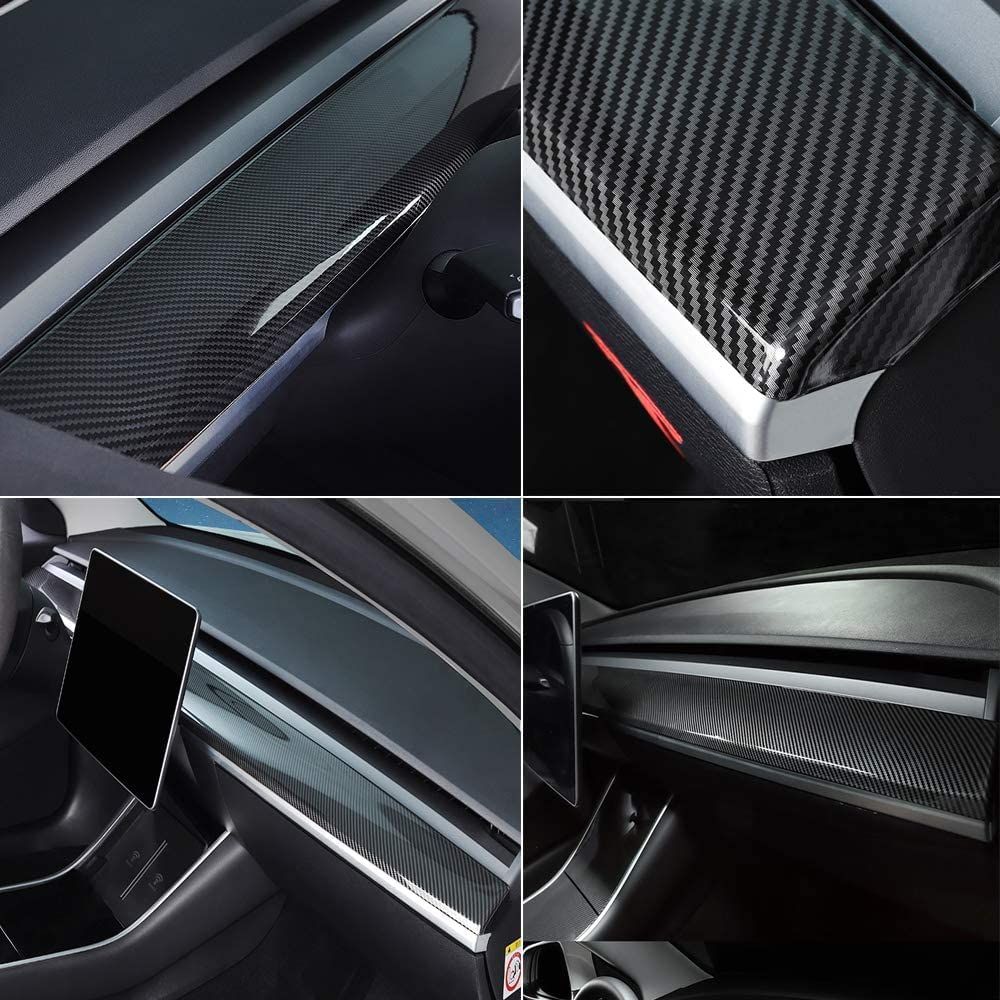 AuthEssentials-Tesla Model 3 Model Y Dashboard Cover Wrap ABS Matte Carbon Fiber Pattern Dash Cover Wrap Cap for Tesla Model 3 2017-2021 Model Y Dashboard Accessories