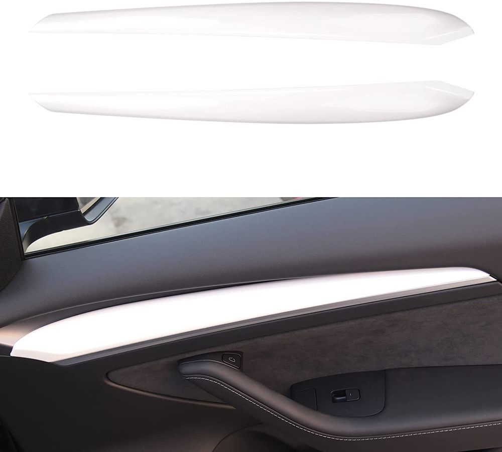 AuthEssentials 2Pcs ABS Carbon Fiber Inner Front Door Panel Armrest Cover Trim Interior Decoration Compatible for Latest 2021 Tesla Model 3 Model Y (White)
