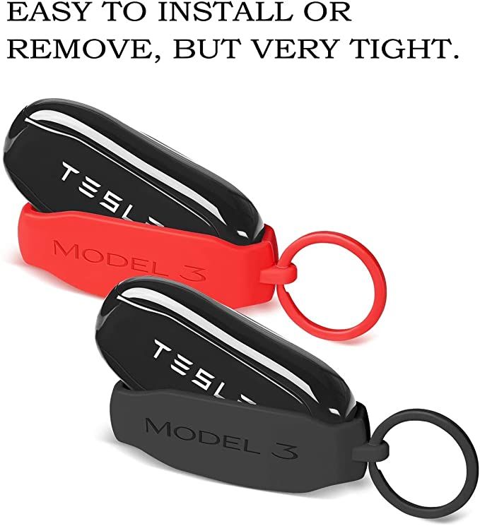 AuthEssentials Replacement Premium Silicon Key Chain for Tesla Model S 3 X Y Key Fob Cover Key Holder -Red