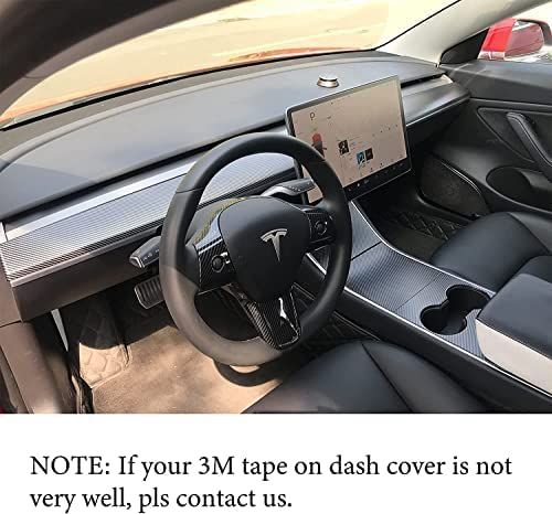 AuthEssentials-Tesla Model 3 Model Y Dashboard Cover Wrap ABS Matte Carbon Fiber Pattern Dash Cover Wrap Cap for Tesla Model 3 2017-2021 Model Y Dashboard Accessories
