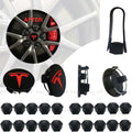 Tesla Model 3, S&X Wheel Center Hub Caps Kit (Black & Red Logo)