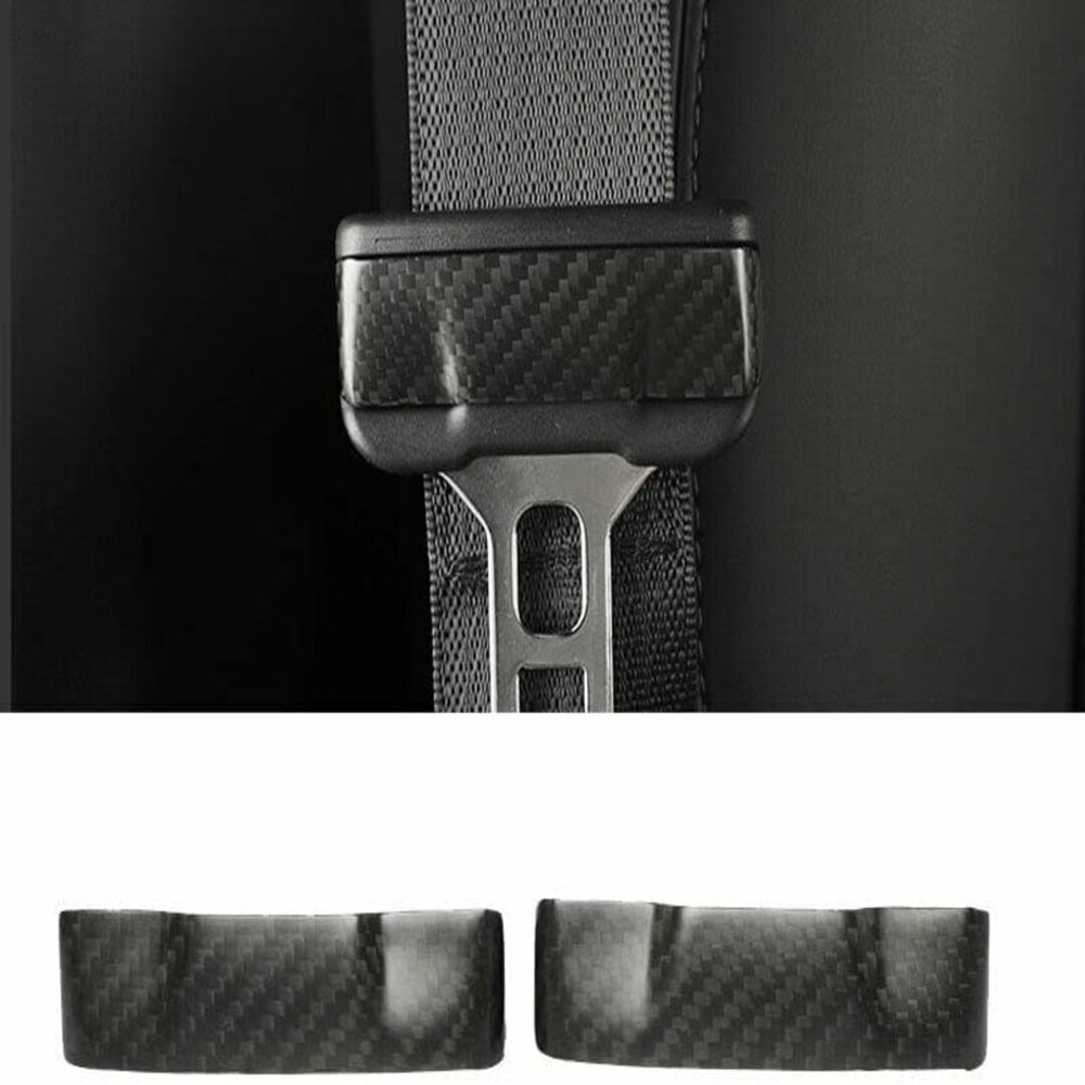 AuthEssentials 2 Pcs/Set for Tesla Model 3 Real Carbon Fiber Car Seat Safety Belt Buckle Protection Cover Model Three Accessories Model 3 (Black)