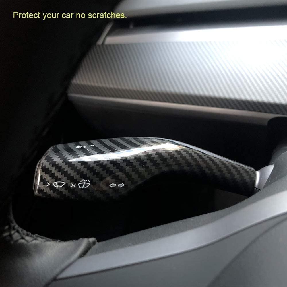 AuthEssentials-2021 Model 3 Model Y Column Gear Shift Cover Best Model 3 Steering Wheel Interior Protection Accessories Frame Patch ABS Material High Glossy Carbon Shiny Finish Surface (Shiny/ Glossy Surface)