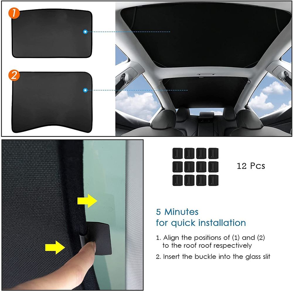 AuthEssentials 2021 Tesla Model 3 Accessories Glass Roof Sunshade Sunroof Rear Window Sunshade Compatible for Tesla Model 3 Sunshade with Skylight Reflective Covers Set of 4