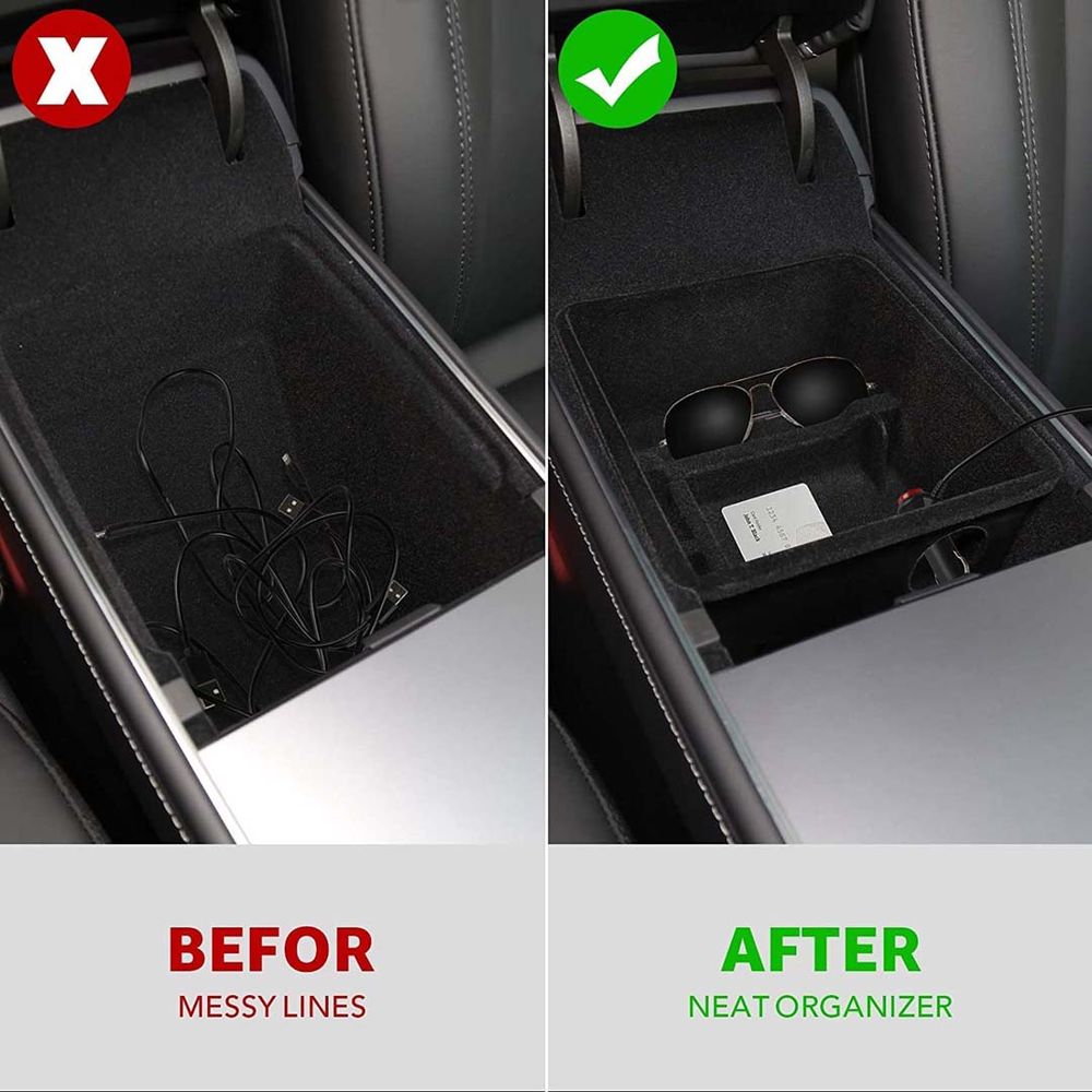 Tesla Model 3 / Y  Armrest Storage Box Organizer - Flocking