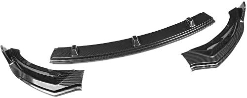 AuthEssentials-Front Lip for 2016-2020 Tesla Model 3, ABS Painted Carbon Fiber Coating Front Bumper Spoiler - 3pcs