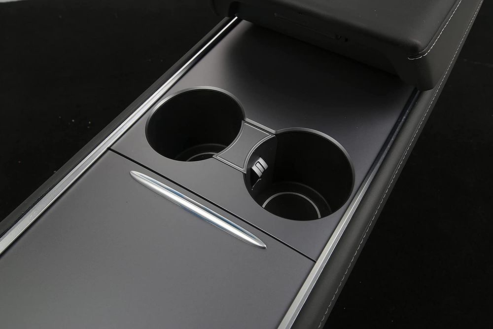AuthEssentials-Cup Holder Limiter Insert for Tesl-a Model 3 and Model Y 2017-2020 Accessories, Water Cup Slot Stabilizer Clip Non-Slip Cup Holder Interior Trim Center Console Easy On Off (Silver Grey)
