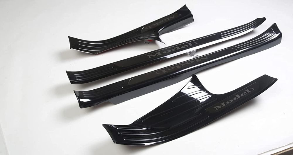AuthEssentials-Tesla Model 3 Door Sill Protector Carbon Fiber Door Sill Scuff Plate Guard (Set of 4) Included Front Rear Door Sill