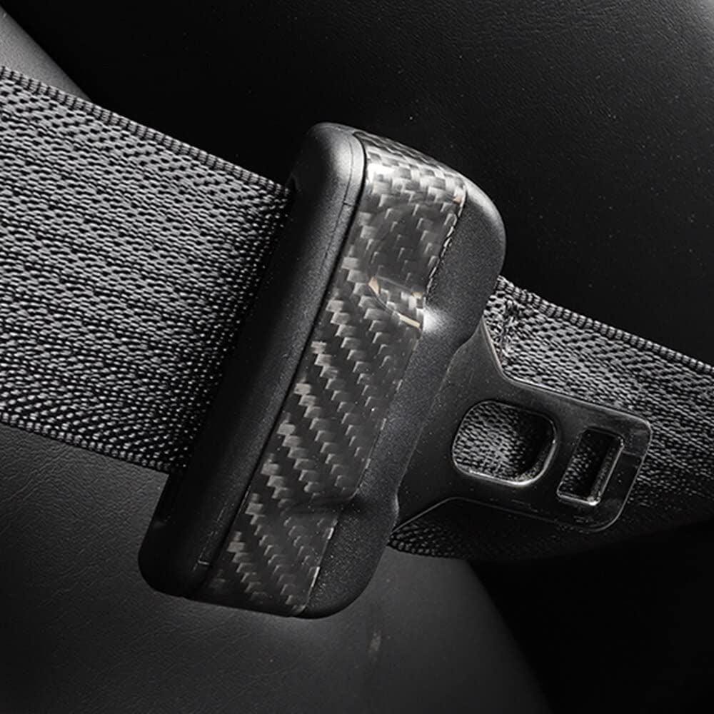 AuthEssentials 2 Pcs/Set for Tesla Model 3 Real Carbon Fiber Car Seat Safety Belt Buckle Protection Cover Model Three Accessories Model 3 (Red)