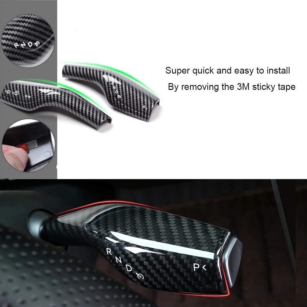 AuthEssentials-2021 Model 3 Model Y Column Gear Shift Cover Best Model 3 Steering Wheel Interior Protection Accessories Frame Patch ABS Material High Glossy Carbon Shiny Finish Surface (Shiny/ Glossy Surface)