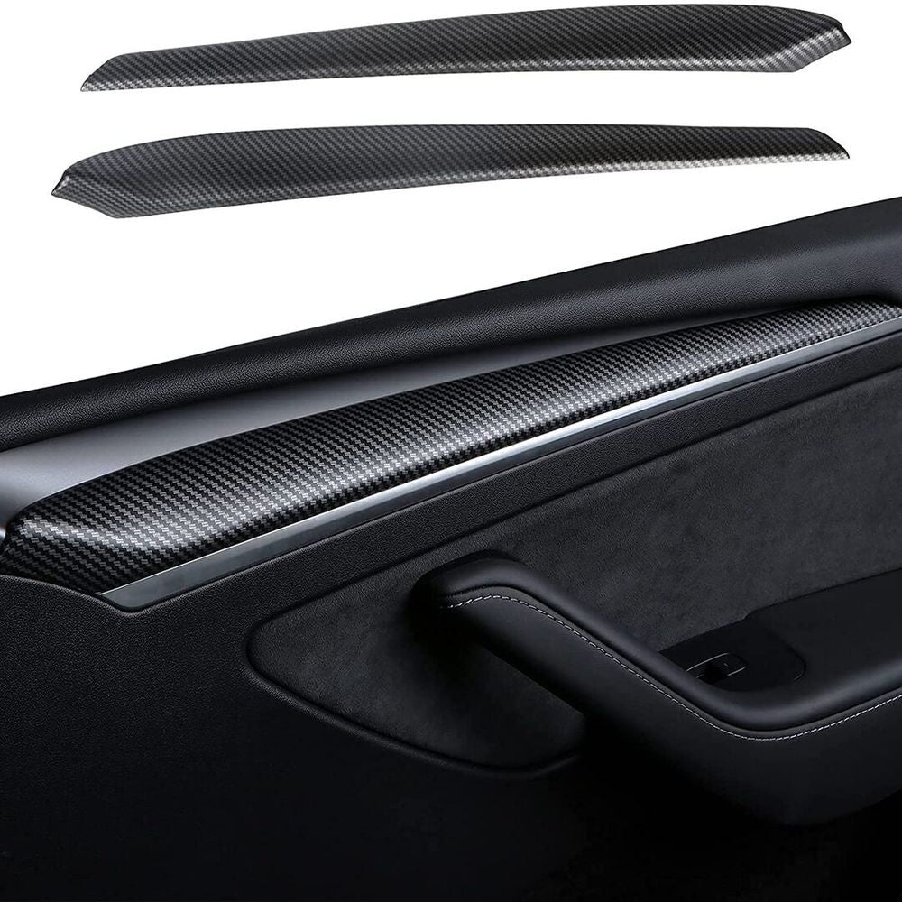 AuthEssentials 2 PCs ABS Carbon Fiber Pattern Inner Front Door Panel Armrest Cover Trim Latest 2021 Tesla Model 3 Model Y Matte Carbon