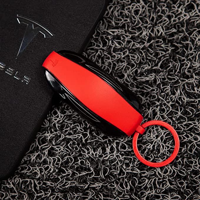 AuthEssentials Replacement Premium Silicon Key Chain for Tesla Model S 3 X Y Key Fob Cover Key Holder -Red