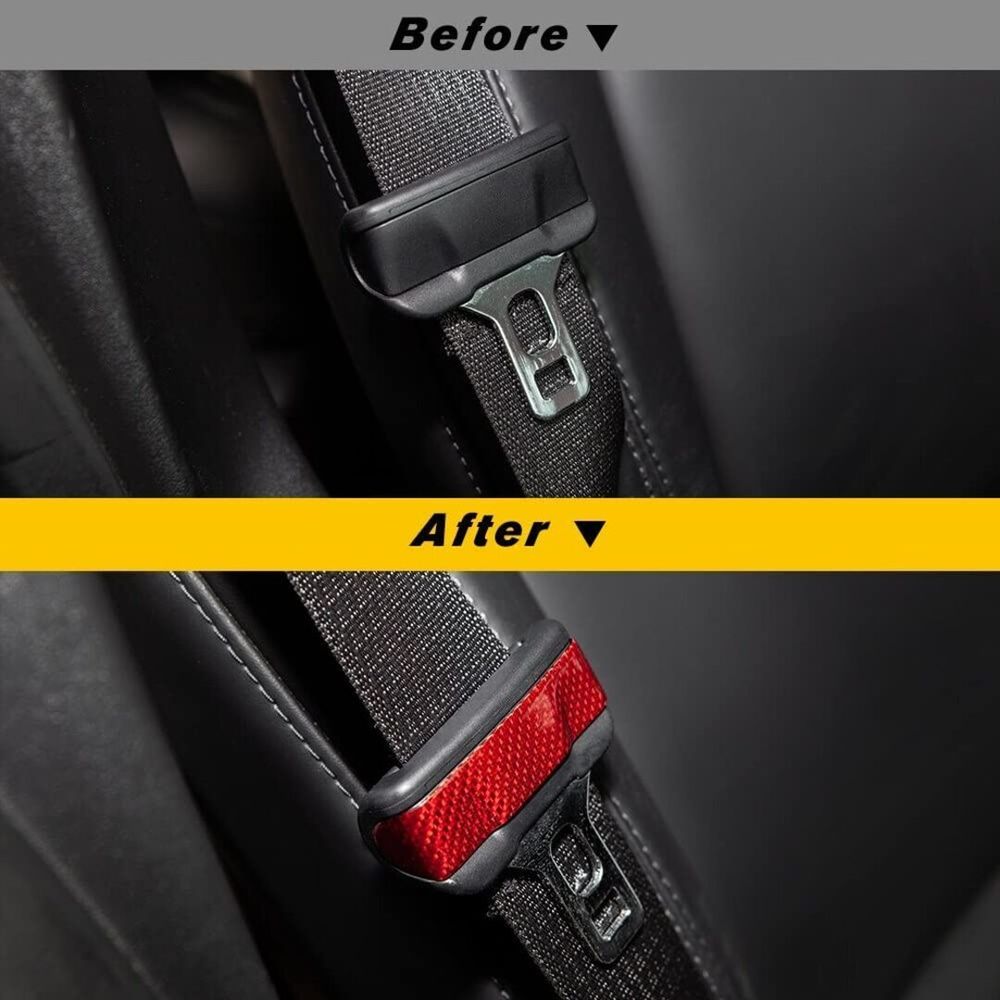 AuthEssentials 2 Pcs/Set for Tesla Model 3 Real Carbon Fiber Car Seat Safety Belt Buckle Protection Cover Model Three Accessories Model 3 (Red)