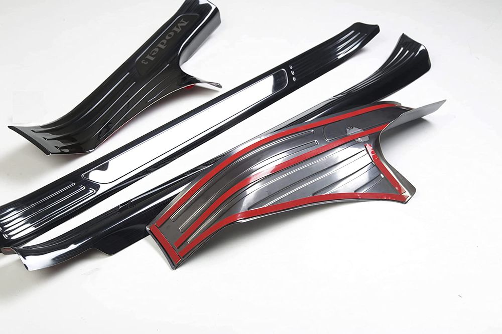 AuthEssentials-Tesla Model 3 Door Sill Protector Carbon Fiber Door Sill Scuff Plate Guard (Set of 4) Included Front Rear Door Sill