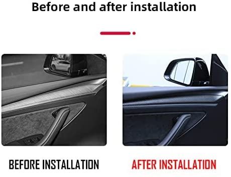 AuthEssentials 2 PCs ABS Carbon Fiber Pattern Inner Front Door Panel Armrest Cover Trim Latest 2021 Tesla Model 3 Model Y Matte Carbon