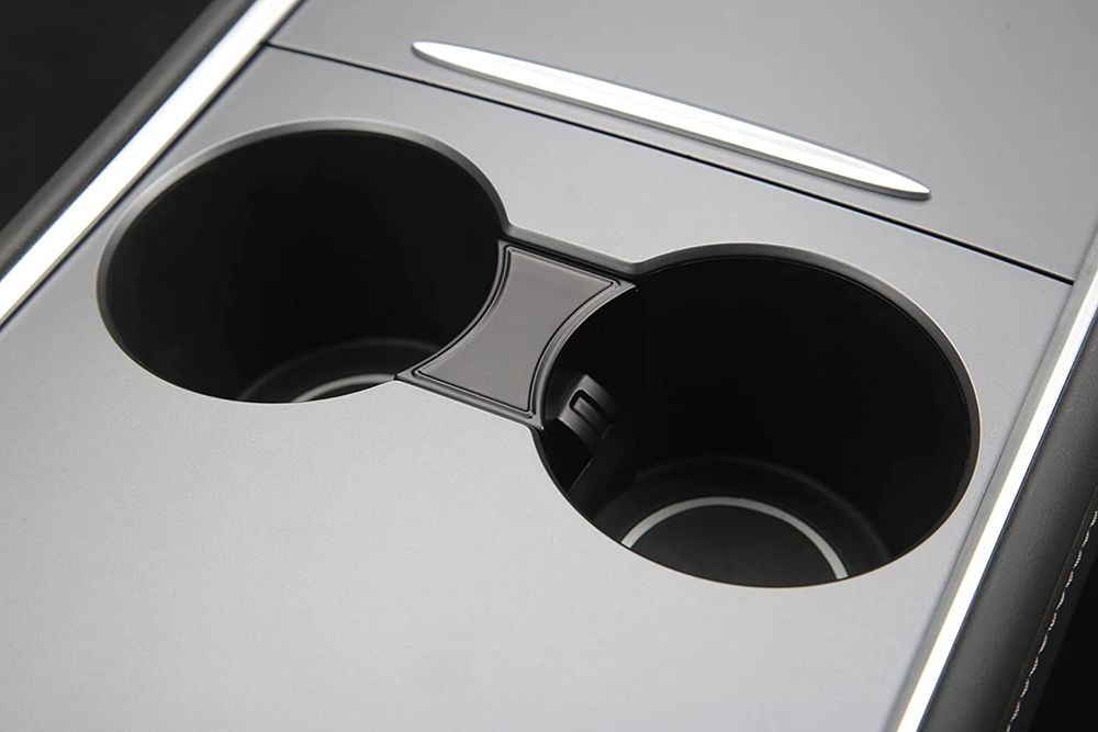 AuthEssentials-Cup Holder Limiter Insert for Tesl-a Model 3 and Model Y 2017-2020 Accessories, Water Cup Slot Stabilizer Clip Non-Slip Cup Holder Interior Trim Center Console Easy On Off (Dumb Black)