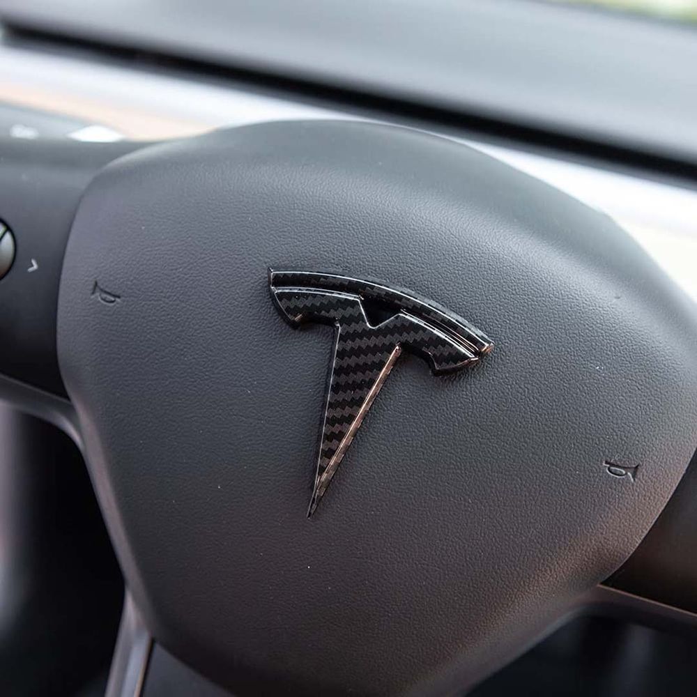 Tesla Model 3 Steering Wheel/Front Trunk/Rear Trunk Logo Cover  Badge Decals 3Pcs/Set (Matt Carbon Fibre Pattern)