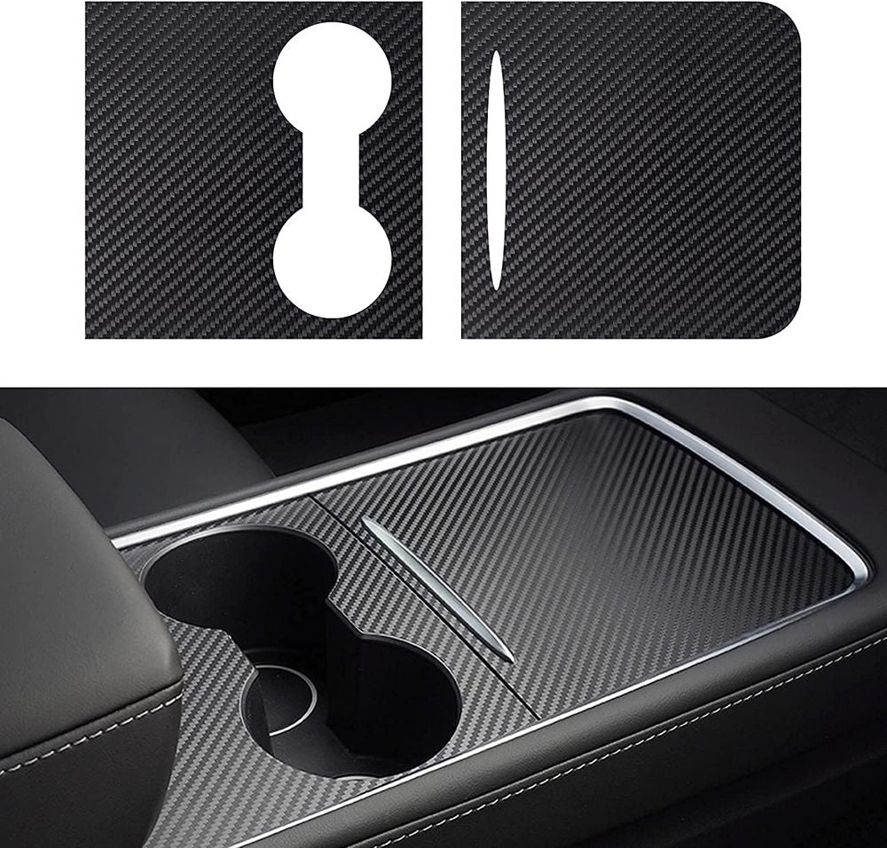 AuthEssentials-Tesla Model 3 Model Y 2021 Center Console Wrap Kit Matte Console Cover Interior Decoration Wrap Kit for Tesla Accessories (Carbon Fiber)