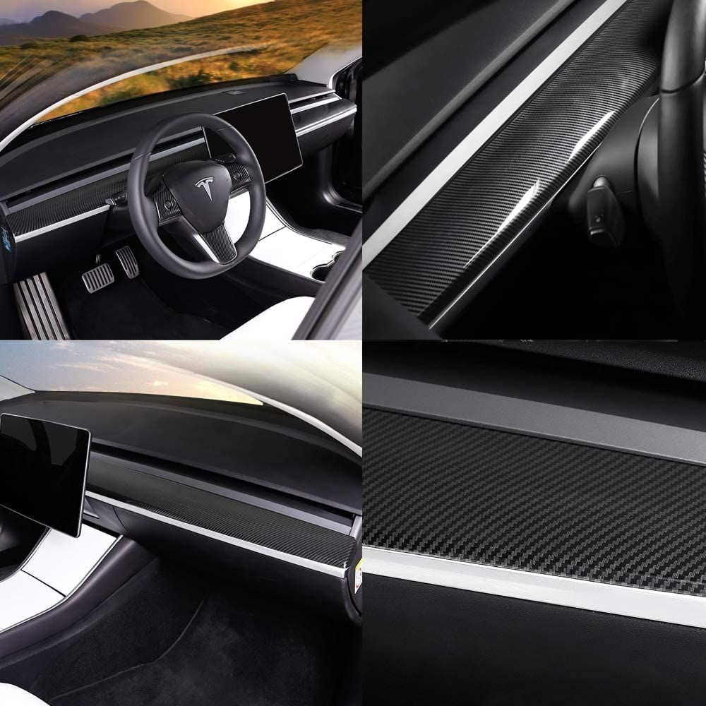 AuthEssentials-Tesla Model 3 Model Y Dashboard Cover Wrap ABS Matte Carbon Fiber Pattern Dash Cover Wrap Cap for Tesla Model 3 2017-2021 Model Y Dashboard Accessories