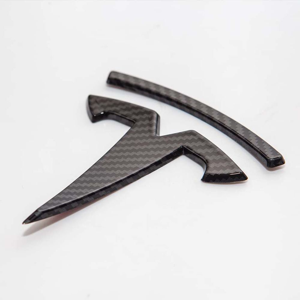 Tesla Model 3 Steering Wheel/Front Trunk/Rear Trunk Logo Cover  Badge Decals 3Pcs/Set (Matt Carbon Fibre Pattern)