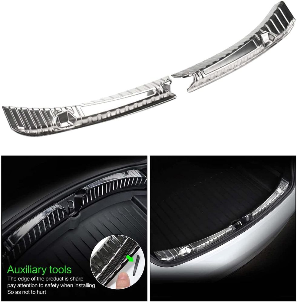 AuthEssentials Auto Tesla Model 3 2017-2022 Car Stainless Steel Trunk Guard Rear Bumper Protector Guard (Silver)