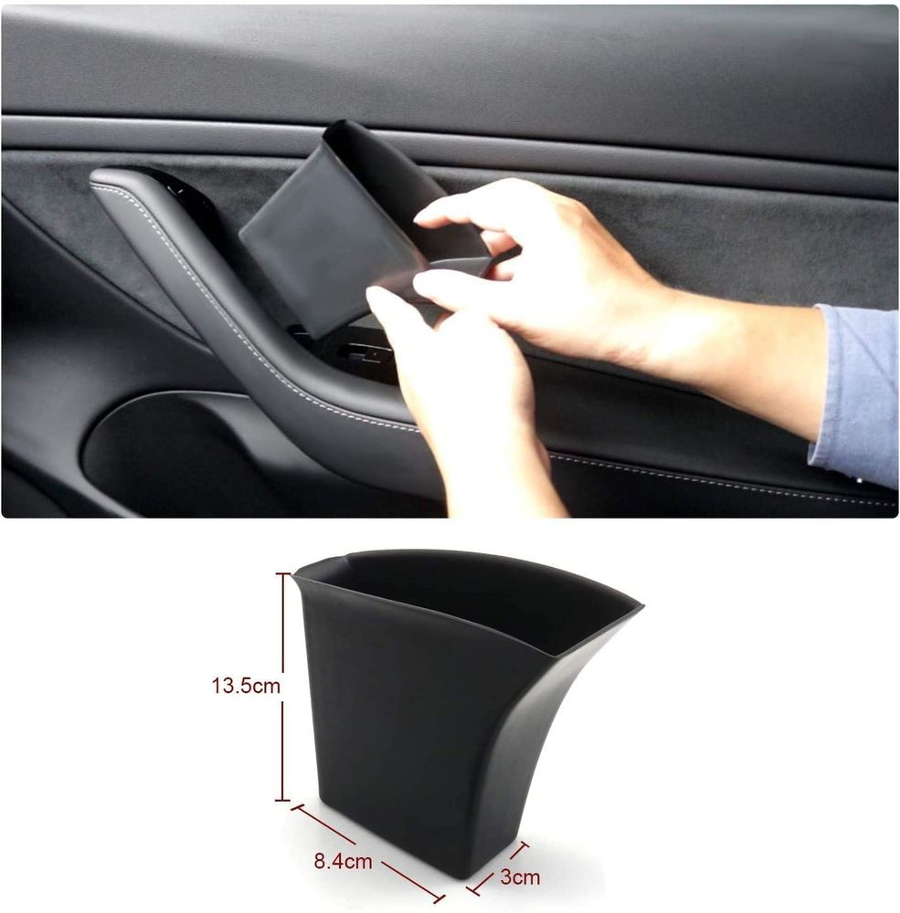 AuthEssentials-Side Door Storage Box for Tesla Model 3 2018+ Tesla Model Y Car Front and Back Interior Door Pallets Armrest Container Box Cover Kit Trim Handle Pocket Armrest Phone Container (4PCS Combined)