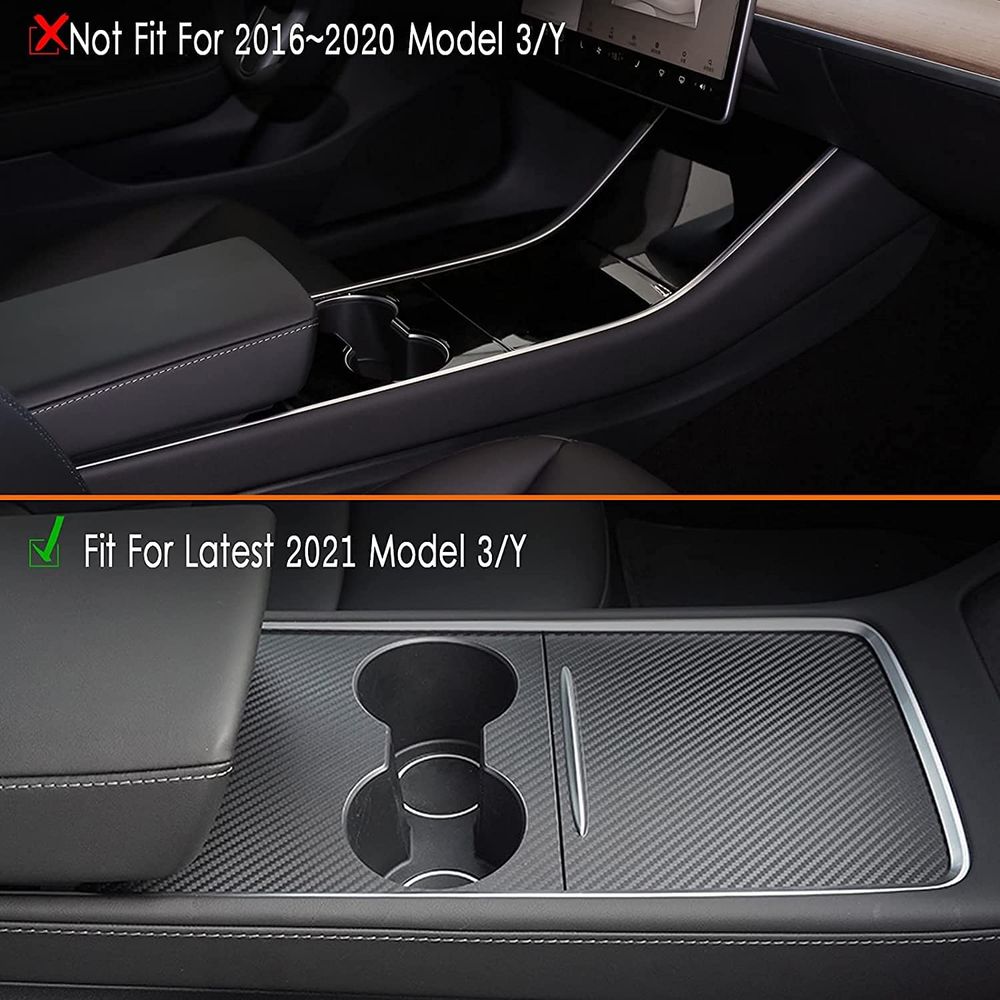 AuthEssentials-Tesla Model 3 Model Y 2021 Center Console Wrap Kit Matte Console Cover Interior Decoration Wrap Kit for Tesla Accessories (Carbon Fiber)