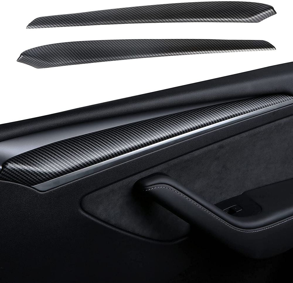 AuthEssentials 2 PCs ABS Carbon Fiber Pattern Inner Front Door Panel Armrest Cover Trim Latest 2021 Tesla Model 3 Model Y Matte Carbon