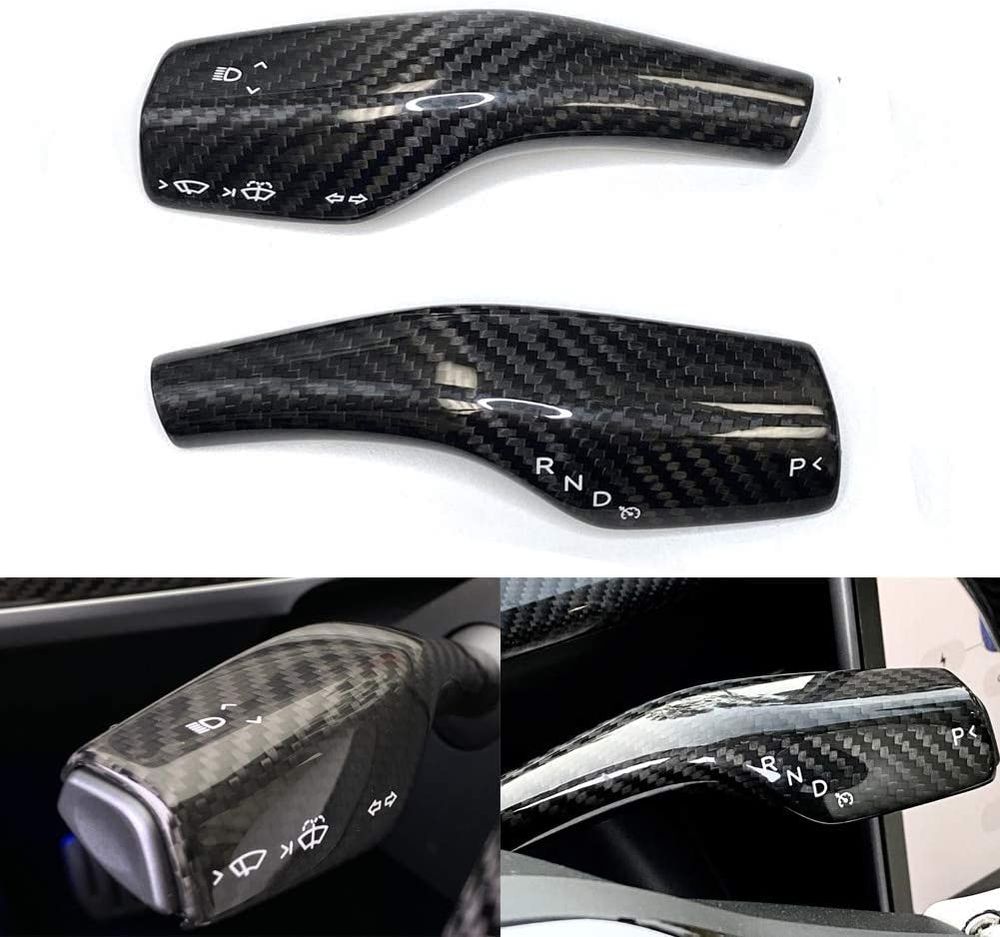 AuthEssentials-2021 Model 3 Model Y Column Gear Shift Cover Best Model 3 Steering Wheel Interior Protection Accessories Frame Patch ABS Material High Glossy Carbon Shiny Finish Surface (Shiny/ Glossy Surface)
