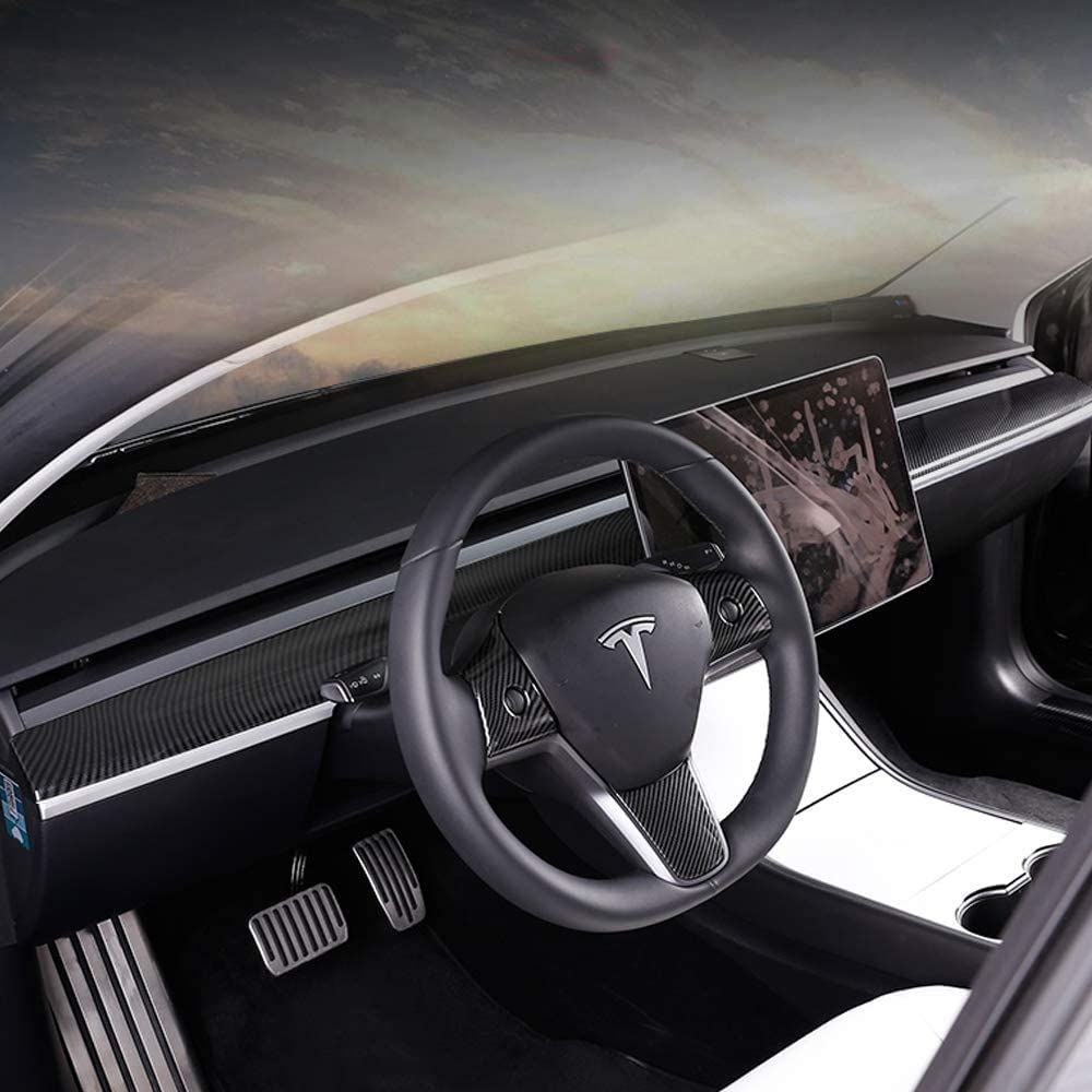 AuthEssentials-Tesla Model 3 Model Y Dashboard Cover Wrap ABS Matte Carbon Fiber Pattern Dash Cover Wrap Cap for Tesla Model 3 2017-2021 Model Y Dashboard Accessories