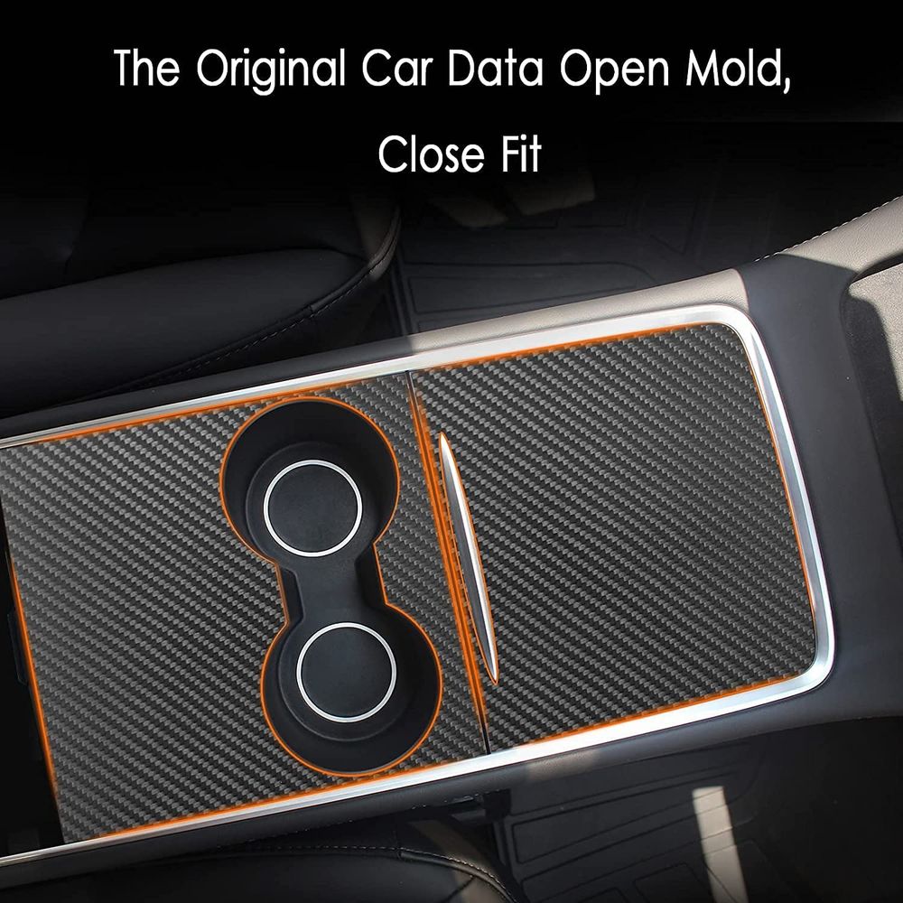 AuthEssentials-Tesla Model 3 Model Y 2021 Center Console Wrap Kit Matte Console Cover Interior Decoration Wrap Kit for Tesla Accessories (Carbon Fiber)