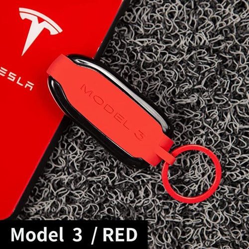AuthEssentials Replacement Premium Silicon Key Chain for Tesla Model S 3 X Y Key Fob Cover Key Holder -Red