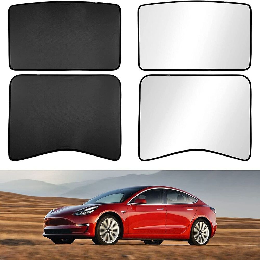 AuthEssentials 2021 Tesla Model 3 Accessories Glass Roof Sunshade Sunroof Rear Window Sunshade Compatible for Tesla Model 3 Sunshade with Skylight Reflective Covers Set of 4