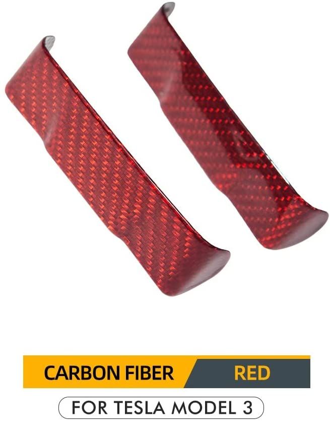 AuthEssentials 2 Pcs/Set for Tesla Model 3 Real Carbon Fiber Car Seat Safety Belt Buckle Protection Cover Model Three Accessories Model 3 (Red)