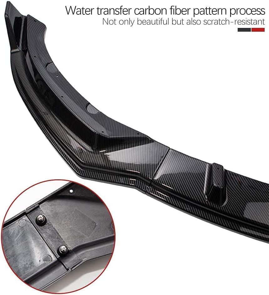 AuthEssentials-Front Lip for 2016-2020 Tesla Model 3, ABS Painted Carbon Fiber Coating Front Bumper Spoiler - 3pcs