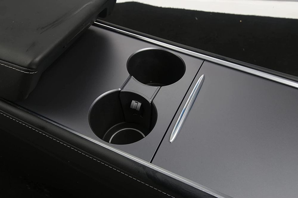 AuthEssentials-Cup Holder Limiter Insert for Tesl-a Model 3 and Model Y 2017-2020 Accessories, Water Cup Slot Stabilizer Clip Non-Slip Cup Holder Interior Trim Center Console Easy On Off (Silver Grey)