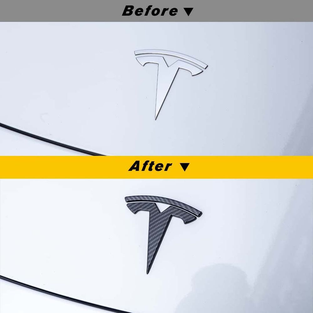 Tesla Model 3 Steering Wheel/Front Trunk/Rear Trunk Logo Cover  Badge Decals 3Pcs/Set (Matt Carbon Fibre Pattern)