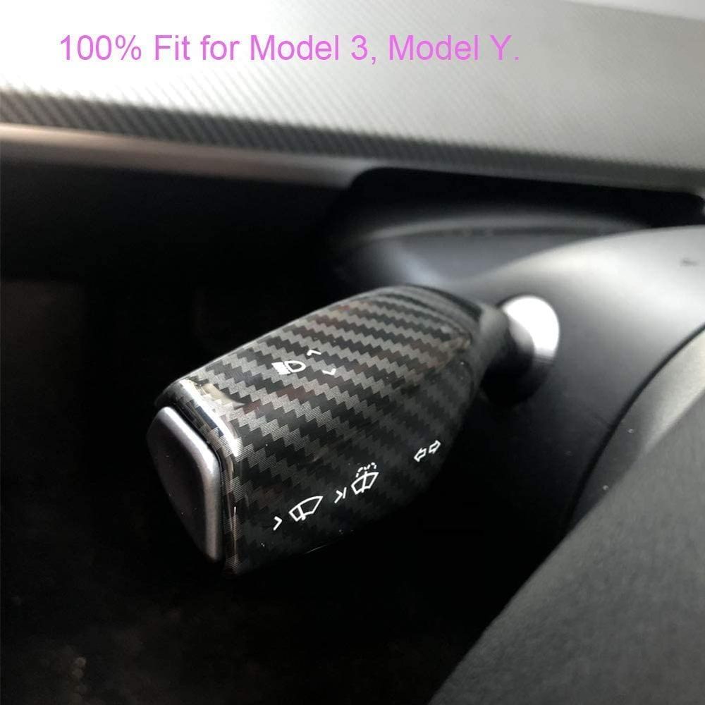 AuthEssentials-2021 Model 3 Model Y Column Gear Shift Cover Best Model 3 Steering Wheel Interior Protection Accessories Frame Patch ABS Material High Glossy Carbon Shiny Finish Surface (Shiny/ Glossy Surface)
