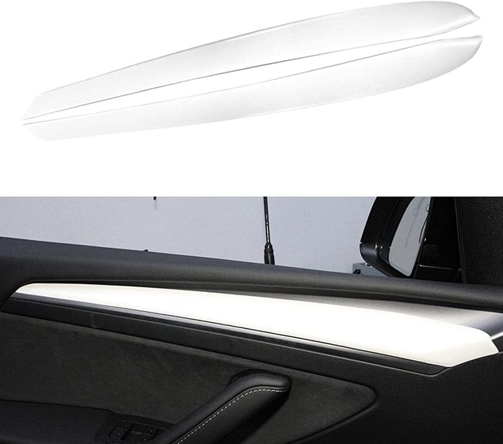 AuthEssentials 2Pcs ABS Carbon Fiber Inner Front Door Panel Armrest Cover Trim Interior Decoration Compatible for Latest 2021 Tesla Model 3 Model Y (White)