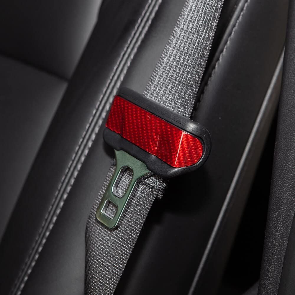 AuthEssentials 2 Pcs/Set for Tesla Model 3 Real Carbon Fiber Car Seat Safety Belt Buckle Protection Cover Model Three Accessories Model 3 (Red)
