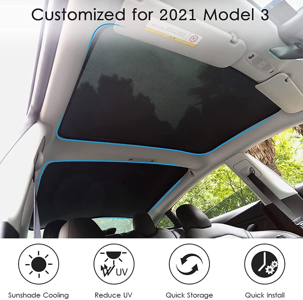 AuthEssentials 2021 Tesla Model 3 Accessories Glass Roof Sunshade Sunroof Rear Window Sunshade Compatible for Tesla Model 3 Sunshade with Skylight Reflective Covers Set of 4