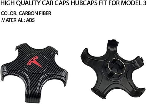 Tesla Model 3 Center Caps Hubcaps Cover[Carbon Fiber Print with Red T Logo]