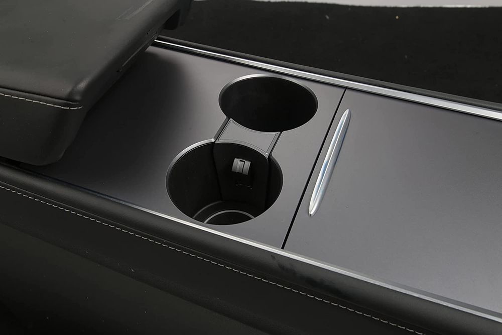 AuthEssentials-Cup Holder Limiter Insert for Tesl-a Model 3 and Model Y 2017-2020 Accessories, Water Cup Slot Stabilizer Clip Non-Slip Cup Holder Interior Trim Center Console Easy On Off (Silver Grey)