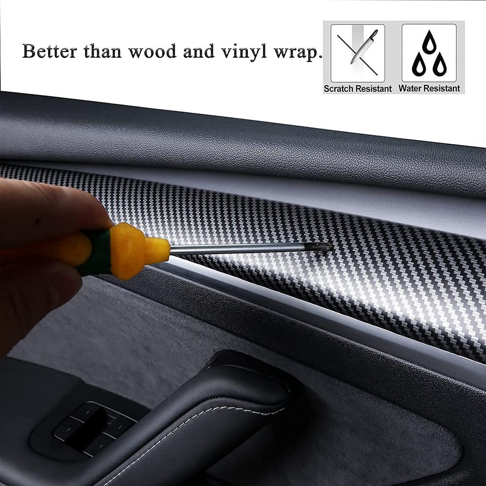 AuthEssentials 2 PCs ABS Carbon Fiber Pattern Inner Front Door Panel Armrest Cover Trim Latest 2021 Tesla Model 3 Model Y Matte Carbon