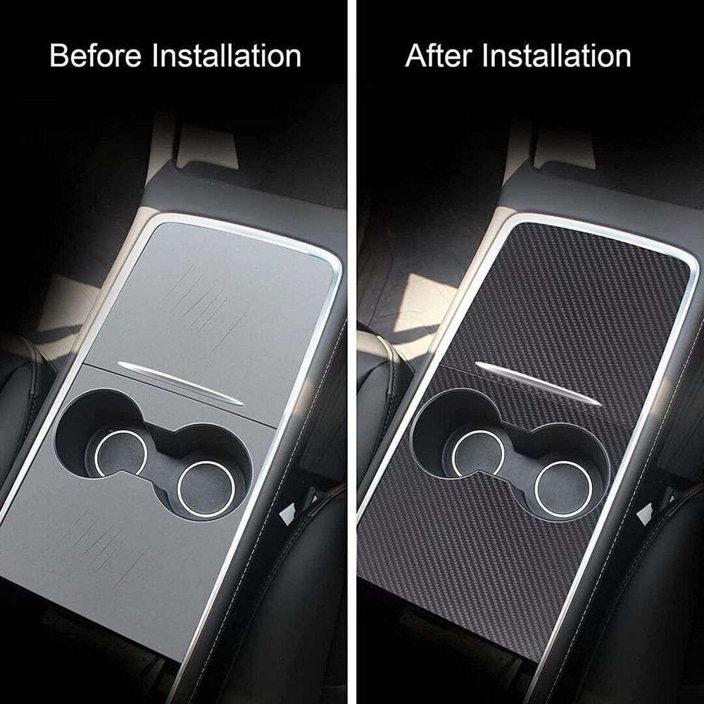 AuthEssentials-Tesla Model 3 Model Y 2021 Center Console Wrap Kit Matte Console Cover Interior Decoration Wrap Kit for Tesla Accessories (Carbon Fiber)