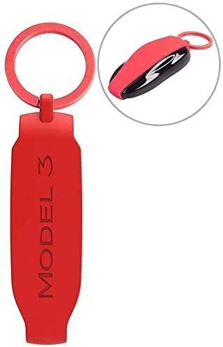 AuthEssentials Replacement Premium Silicon Key Chain for Tesla Model S 3 X Y Key Fob Cover Key Holder -Red